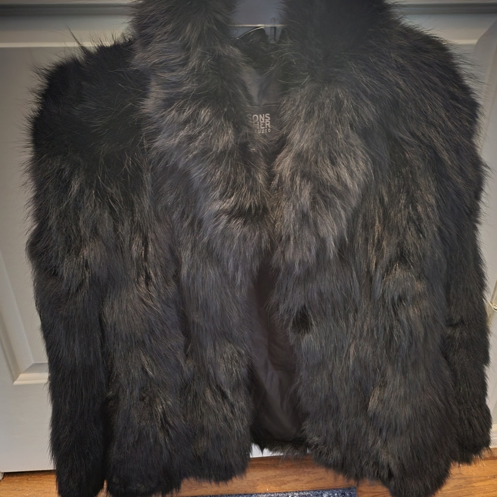 Black raccoon fur coat, sz M
